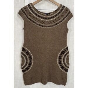 Chaudry KC Lambswool Long Sweater Shirt Pocket Women's M Unique Mini Dress Brown